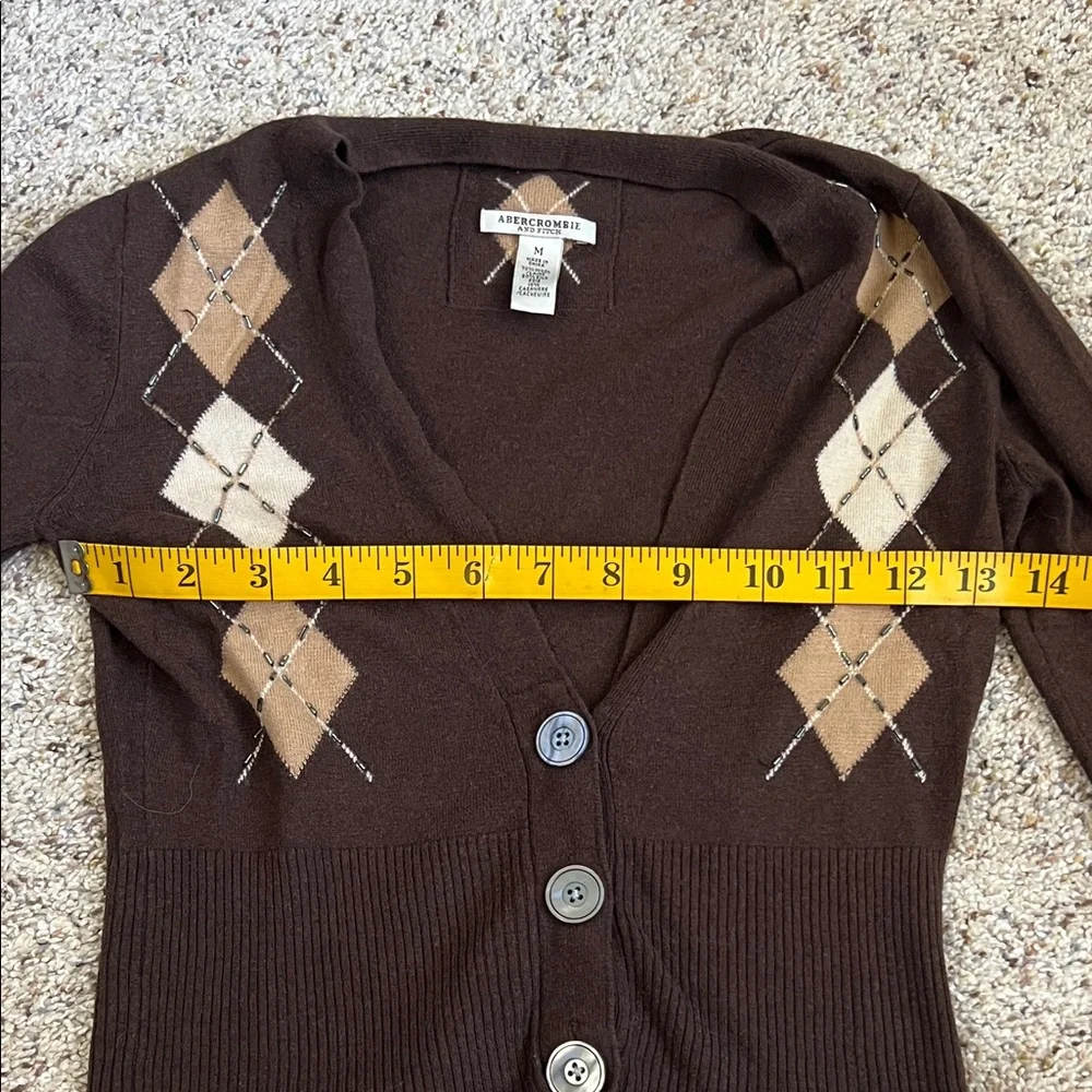 Vintage Abercrombie & Fitch Silk Cashmere Wool Argyle Cardigan M Brown Y2K - Picture 6 of 8